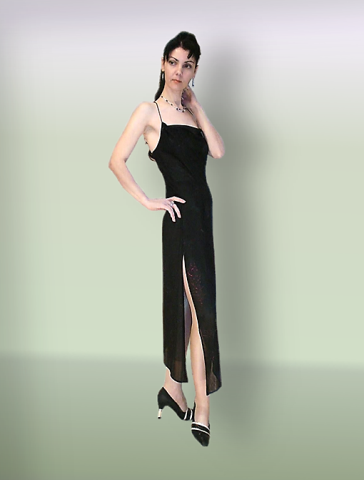 Description: FASHION
Qasitransparent jersey evening dress
