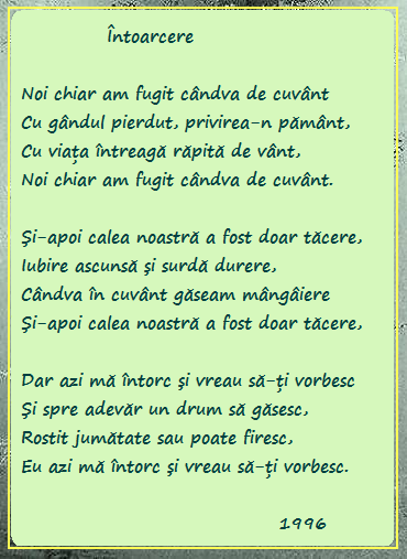 Description: Poezia ��ntoarcere� - Imagine si text
